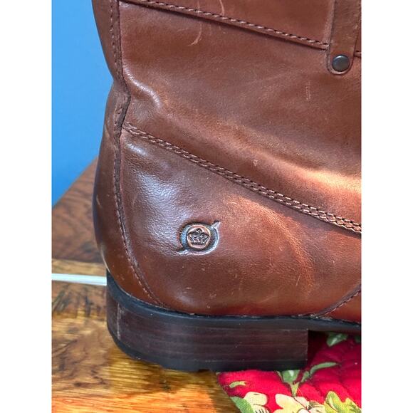 BORN Alamid Dark Tan Brown Leather Strappy Buckle Midcalf Boot Size 8 - Picture 5 of 9